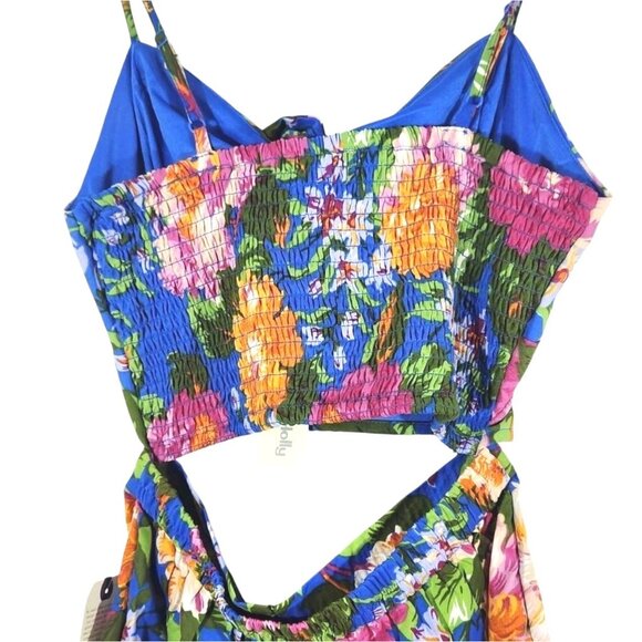 Lottie & Holly BOG Collective NWT Peep Stomach Floral Romper Sz Small Womens Blu - Picture 9 of 14